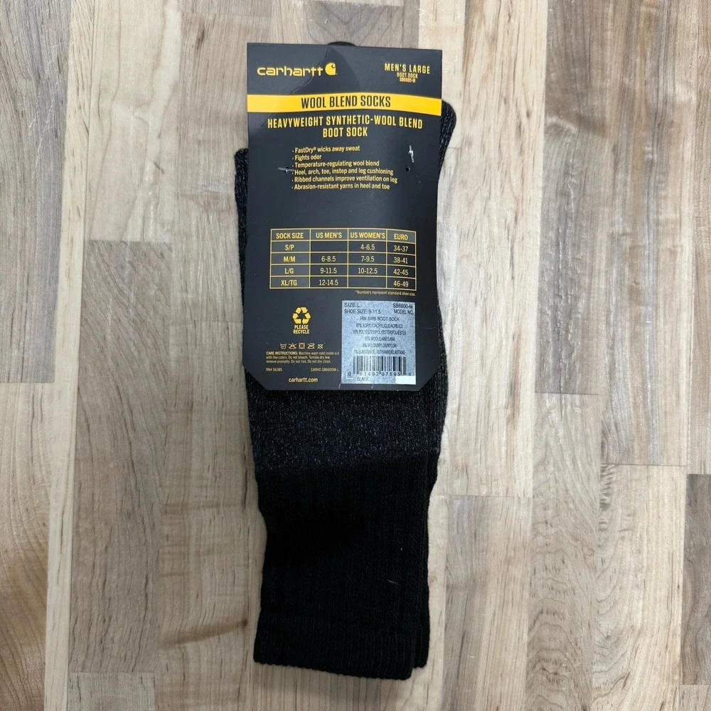 NWT Carhartt Heavyweight Boot Socks 3 Pairs Of Men's L 9-11.5 Black Wool Blend